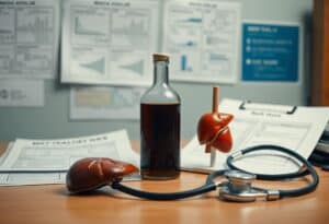 Common diseases associated with alcohol abuse - an image of a liver with chart on a table