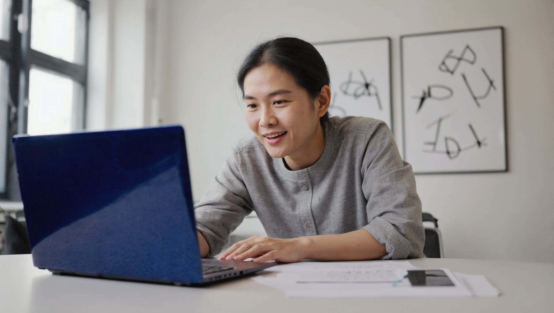 Online addiction Recovery: A middle-aged person sitting in front of the laptop looks like taking with someone online