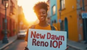 person holding sign New Dawn Reno IOP