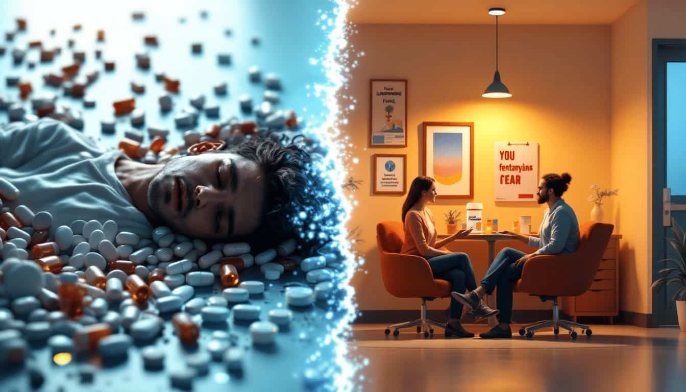 A realistic 3D-rendered image depicting a conceptual representation of fentanyl addiction treatment.