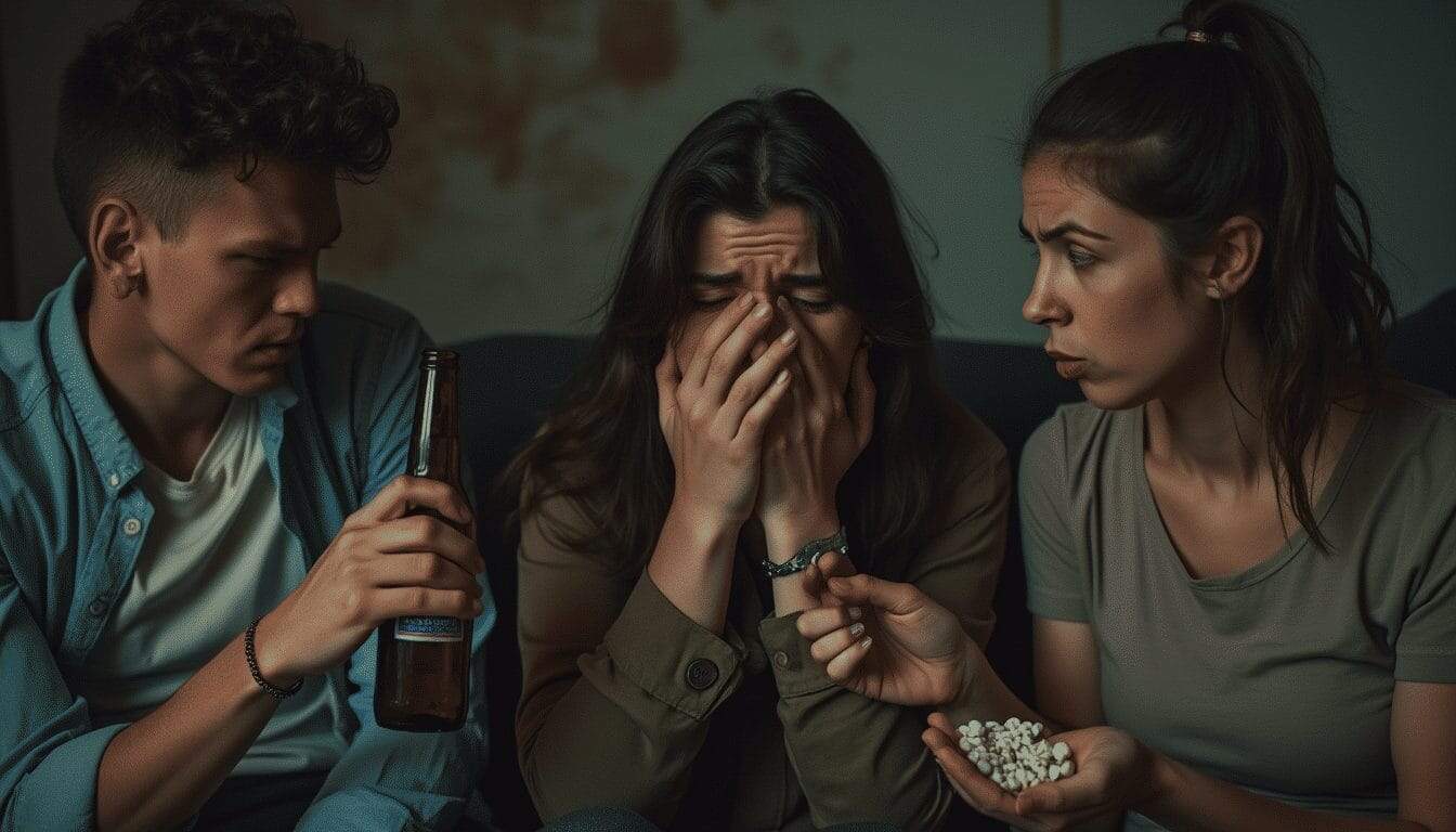People offering drugs and alcohol for a struggling girl