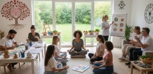 alcohol and drug rehab using different techniques. A group of people doing different things 
